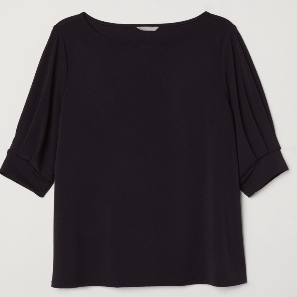 H&M Black Puff Sleeved Jersey Top Size Medium